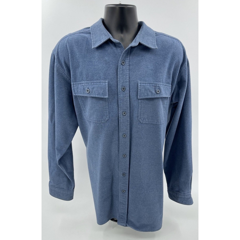 LL Bean Chamois Heavy Cotton Flannel Shirt Blue Long Sleeve 0 MT04 Men's XL Tall